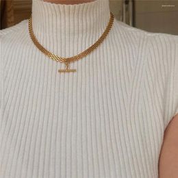 Chains USENSET Gold Colour Stainless Steel Choker Necklace INS Wind Punk Hip Hop T Stick Pendant Watch Strap Style Collar Chain