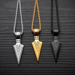 Cool Arrow Pendant Stainless Steel 316L Jewelry Trendy Hiphop Punk Necklace For Men Geometric Design 3 Colors Necklaces212e