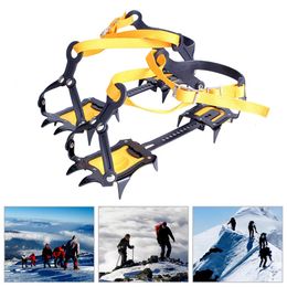 Mountaineering Crampons 1 Pair Mountaineering Cleats Stainless Steel 10 Teeth Snow Grips Crampons with Carry Bag for Hiking Climbing Fishing Jogging 231025