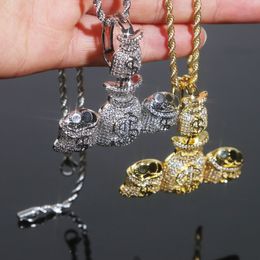 Dollar Sign Money Bag Coin Bag Charm Pendant Necklace with Rope Chain Hip Hop Women Men Full Paved 5A Cubic Zirconia Boss Men Gift Jewellery