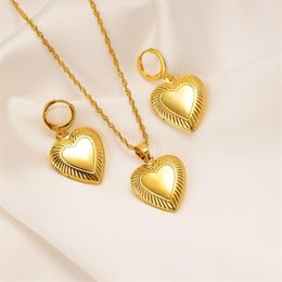 18k Yellow Solid Fine Gold GF Necklace Earring Indian Ethnic Heart Pendant Chain Women Jewelry Sets Chains wedding party290A