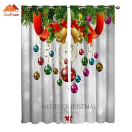 Curtain Merry Christmas Tree And Bell Window Curtains Living Room Outdoor Fabric Drapes Curtain Home Decor 231024