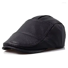 Berets Men's Outdoor Goat Leather Hat Autumn Winter Male Warm Cap Quality Genuine Wholesale Leisure Bone