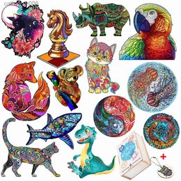 Puzzles Colourful Fox Cat Dinosaur Taichi Puzzle Games For Adults Kids Interesting Wooden Animal Jigsaw Puzzles Challenging Board Set ToyL231025