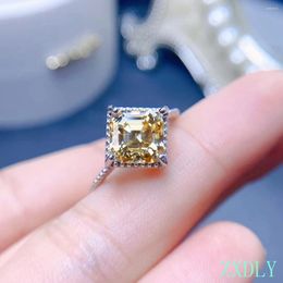 Cluster Rings Est Yellow Moissanite Ring Real 925 Sterling Silver Fine Jewellery Lab Diamond With Certificate For Women Engagement Gift