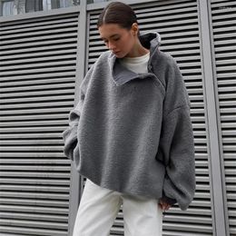 Women's Hoodies Design Sense Casual Pullover Side Zipper Polar Fleece Jacket Autumn Drawstring Turtleneck Plush Top