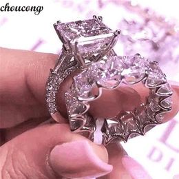 Choucong Brand New Couple Rings Luxury Jewelry 925 Sterling Silver Princess Cut White Topaz Large Diamond Women Wedding Bridal Rin269x