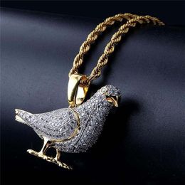 Hip Hop Jewellery Iced Out Pigeon Pendant Necklace With Gold Chain for Men Micro Pave Zircon Animal Necklace274k