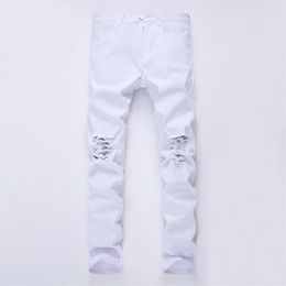 2020 New Fashion Men Holes white Jeans European High Street Motorcycle Biker Jeans Men Hip Hop Ripped Slim pants 12 colors2659