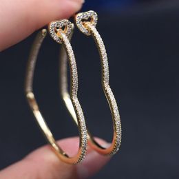 Vintage Hollow Big Heart hoop Earrings Pave white Cubic Zircon Gold color Charm Simple geometry Earring Women Party Jewelry 200924262C