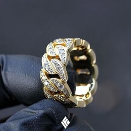 Band Rings Milangirl Fashion Hip Hop Rock Rings Bling Iced Out Cuban Link Chain Micro Pave CZ Crystal Ring For Women And Man 231025