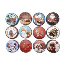 Gift Wrap Christmas Tinplate Candy Boxes 12 Mini Round Gift Wrapping Box Metal Jars for Xmas Party Chocolate Cookies Storage Can 231025