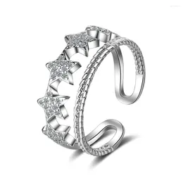 Cluster Rings Women Real 925 Sterling Silver Zircon Star Open Ring Cute Gift For Mom Daugther Birthday Jewelry 3955