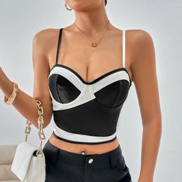 Women's Tanks Women Camisole Satin Sleeveless Top Sexy Summer Contrast Colour Cut Out Tank Spaghetti Strap Crop Tops Gothic Clothes White