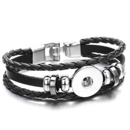 6 Colours Snap Leather Bracelet Retro Handmade Braided Leather Snap Button Bracelet Bangles fit 18MM Jewelry2811