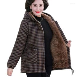 Women's Trench Coats 2023 Winter Coat Middle-aged Women Cotton-padded Jacket Thicken Fleece Fluff Fur Liner Overcoat Female Hooded Short