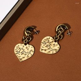 Dangle Earrings Vintage Gold LOVE Heart Chain For Women 18K Plated Brass Female Designer Drop Jewelry 2023