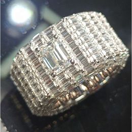 Aaa Gems Luxury Hip Hop Fully Iced Out Moissanite Baguette Platinum 18k Gold Moissanite Diamond Men Rings