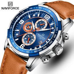 Wristwatches Top Brand NAVIFORCE Watches for Men Waterproof Leather Quartz Mens Watch Chronograph Sport Luminous Male Clock 231025