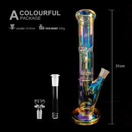 REAMIC Bong Handmade Glass Water Pipes Plating Downstem Bubbler 14.4mm Height 12.2in Smoking Ice Bongs