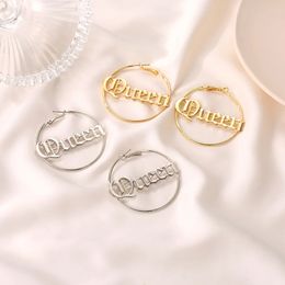 Stud Simple Big Circular hyperbole Personalized Letter Hoop Earrings For Women Fashion Hollow Round Jewelry Gift 231025