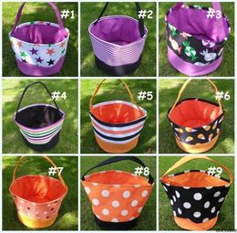 Halloween Bucket Polka Dot Bat Striped Polyester Halloween Candy Collection Bag Halloween Trick or Treat Pumpkin Bags 12 Designs3626501