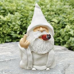 Garden Decorations Smoking White Beard Dwarf Santa Claus Resin Crafts Middle Finger Gesture Landing Dwarf Ornament Outdoor Decor Garden 231025