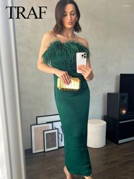 Casual Dresses Women Fashion Summer Solid Fur Collar Shoulder Strap Sheath Dress Female Elegant Vintage Evening Mujer Vestidos