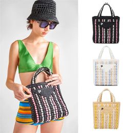 Luxury Designer Raffias bead Straw Bag Womens triangle Clutch Bags shop shopper bag Cross Body Shoulder Totes mens handbag Beach bags fashion stripe travel bag