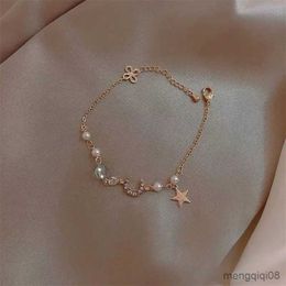 Chain Japan Moon Bracelet For Women Girls Fashion Pink Crystal Pearl Chain Bracelet Designer Jewelry Party Gift R231025