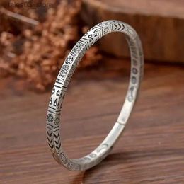 Charm Bracelets 999 Silver Bracelet Vintage Solid Couple Hand Chain Ancient Simple Style Handmade Solid Opening Live Bangle Q231025