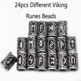 24pcs Top Silver Norse Viking Runes Charms Beads Findings for Bracelets for Pendant Necklace Beard or Hair Vikings Rune Kits277y