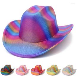 Berets Women Fedora Hats Trilby Caps Fedoras Shiny Surface Jazz Hat Western Cowboy Cowgirl Cap Halloween Party Chapeau Sun