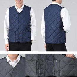 Men's Vests Men Costume Winter Down Padding Vest With Button Closure V-neck Cold-proof Sleeveless Jacket Pockets Stylish Warm