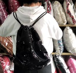 DHL200pcs Backpack Bags Sublimation DIY Cotton Sequins Large Capacity Sport Drawstring Bag Size45*35cm