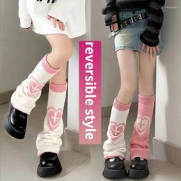 Women Socks Reversible Leg Warmer Y2k Japanese Punk Streetwear Cross Boot Cover Two Side Wear Knitted Long Harajuku Gothic
