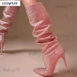 Boots 2022 Women's New European and American Fashion Show Starry Sky High-heeled Rhinestone Pointed Nightclub Four Seasons Boots T231025