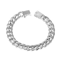 10MM square buckle side bracelet - men's - sterling silver plated bracelet ; Wedding gift fashion men and women 925 silver br306y
