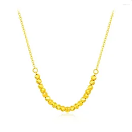 Chains Real Pure 999 24K Yellow Gold Chain Women Lucky Carved Beads O Link Necklace 3.8g