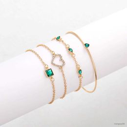 Chain 4pcs Of Wowen Bracelet Temperament Emerald Square Water Drill Bracelet Full Of Water Drill Love Heart Bracelet Set R231025