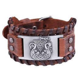 Charm Bracelets Trendy Nordic Odin Triangle Pirate Ship Bracelet Viking Men's Fashion Leather Woven Accessories Party Jewelry205D