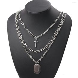 Pendant Necklaces Hip Hop Multilayers Punk Chain Necklace Choker Cross Couple Fashion Street Geometric Metal For Women