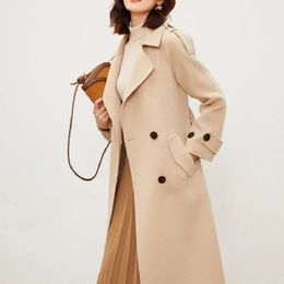 Women's Wool Blends Autumn And Winter Clothing Reversible Cashmere Coat Women High-end Lapel Mid-length Below The Knee Trench Coat Loose Woollen Coat 231024