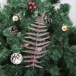 Christmas Decorations 10Pcs Glitter Powder Hollow Leaf Artificial Plants Sprigs Branch Christmas Tree Decoration Ornaments Cuttings Twig Xmas Decor 231023