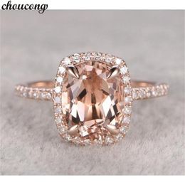 choucong Fashion Ring Rose Gold Filled Cushion cut Diamond Cz Anniversary Wedding Band Rings For Women Finger Jewelry Gift345Z