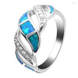 Wedding Rings UFOORO Elegant Royal Blue Color Fire Opal Ring Mocro Pave Clear CZ Stone Emgagement For Woman Beautiful Jewelry