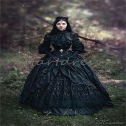 Princess Black Victorian Gothic Wedding Dress 2024 Masqurade Renaissance Colonial Retro Bridal Gown Rococo Costume Mediaeval Fantasy Vampire Vestidos De Novia