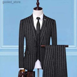 Men's Suits Blazers (Jacket+Vest+Pants) Wonderful Groom Male Wedding Prom Stripe Suit Slim Tuxedo Men Formal Business Work Wear Suits 3Pcs Set Q231025