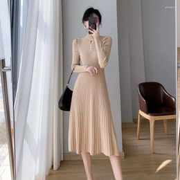 Casual Dresses Elegant Knitted A-Line Sweater Dress Women Pleated Female Vintage Party Vestidos