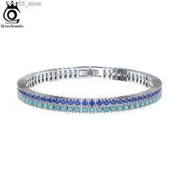 Charm Bracelets ORSA JEWELS 2.0mm Blue Tennis Bracelet for Women 925 Sterling Silver Fashion CZ Turquoise Chain Bracelet Luxury Jewelry SB160 Q231025